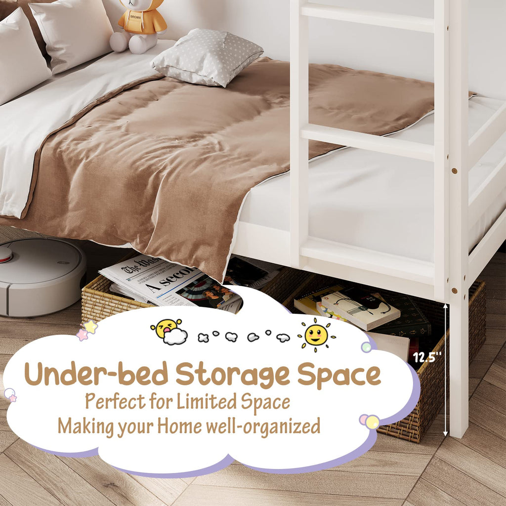 Wood Twin Over Twin Bunk Bed with Ladder & Safety Guardrail E614