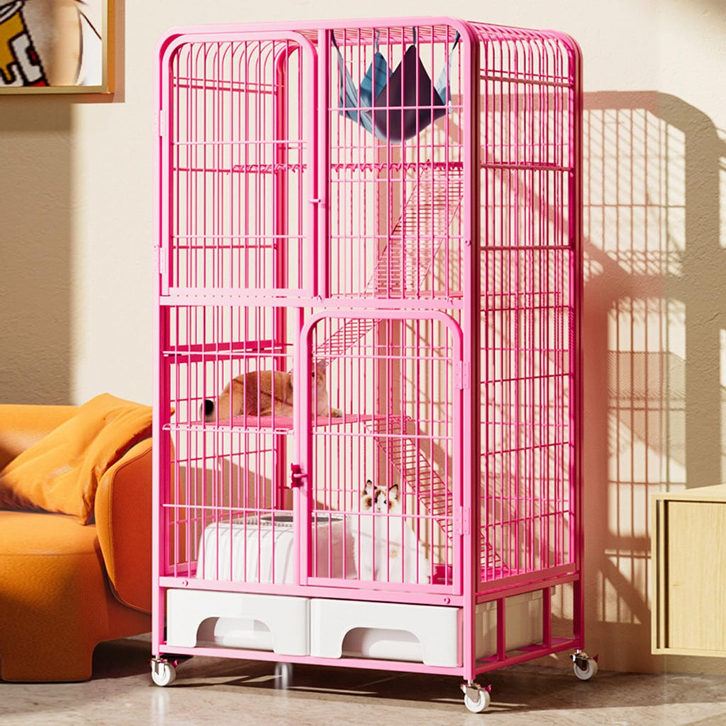 4-Tier Metal Cat Cage with Litter Box and Hammock M6313
