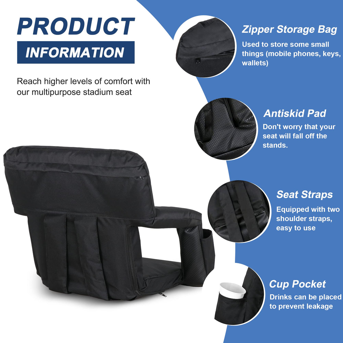 20.5"/25" Wide Padded Stadium Seat with Back Support J24341