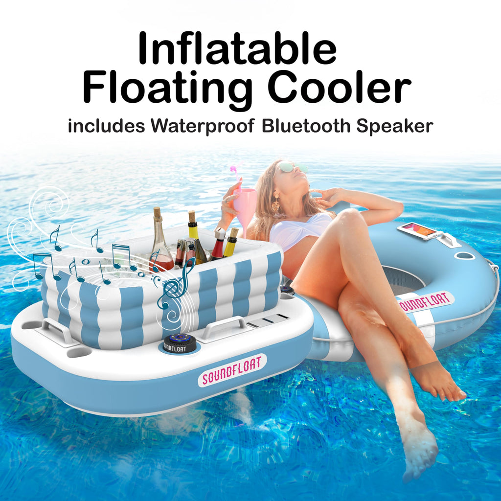 Inflatable Floating Cooler with Lid, Bluetooth Speaker, 6 Cup Holders, 24 Can Capacity Q3122