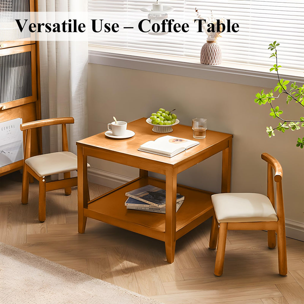 Solid Wood Square Side Table with Storage Shelf Y943575
