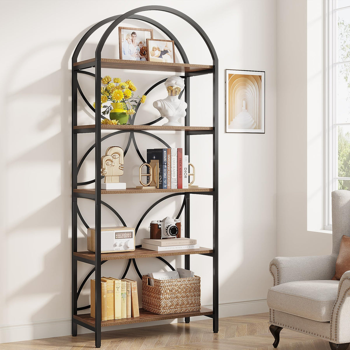 75 Inch Tall Arched 5-Tier Bookshelf H491968