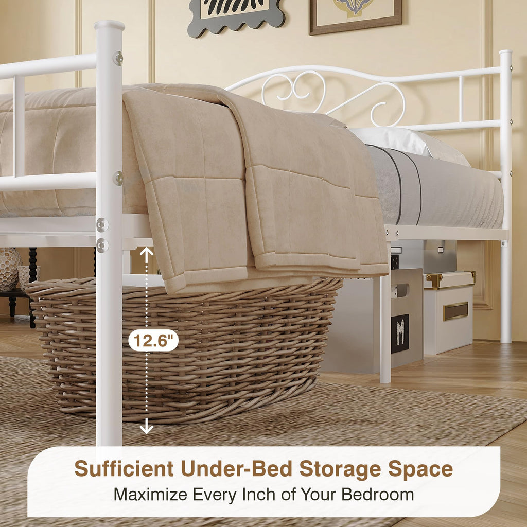 Full Size White Metal Platform Bed Frame with Headboard W992