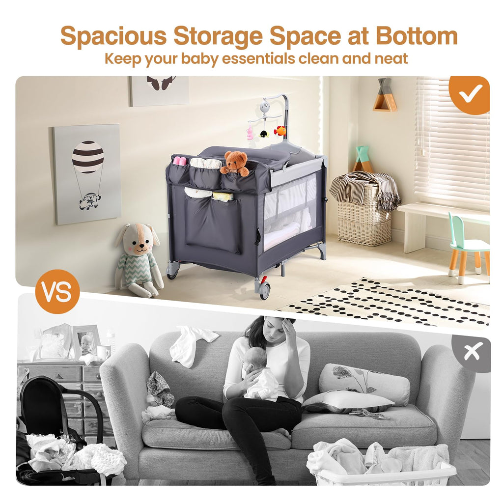 5-in-1 Portable Baby Bassinet with Changing Table and Carry Bag U29626