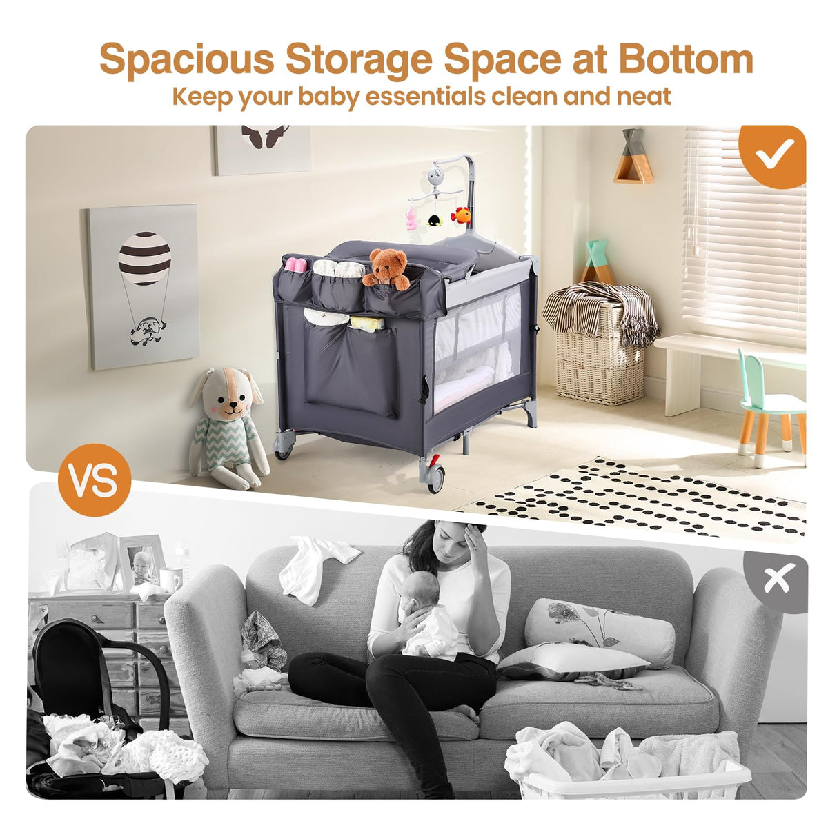 5-in-1 Portable Baby Bassinet with Changing Table and Carry Bag U29626