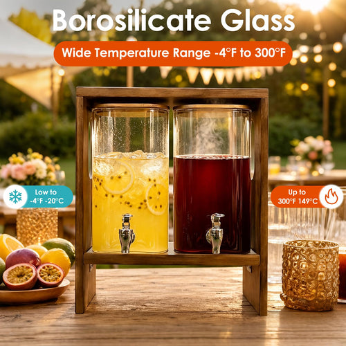 2 PCS 1.2 Gallon Glass Drink Dispenser with Stand and Serving Tray R8411