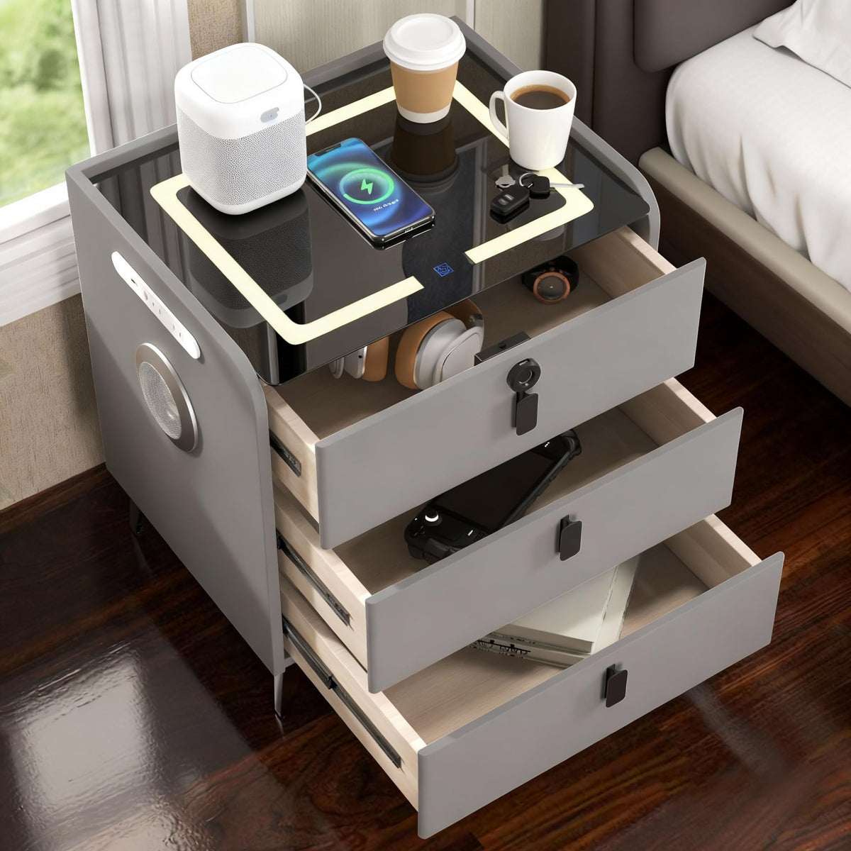 Fingerprint Lock Drawer Nightstand Y810463