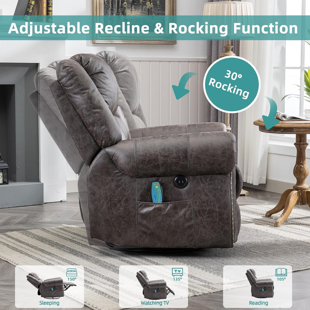 Oversized Swivel Rocker Recliner Chair with Heat and Massage P1370