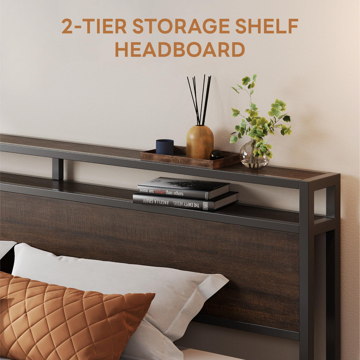 California King Bed Frames with Storage Shelf Headboard C9990