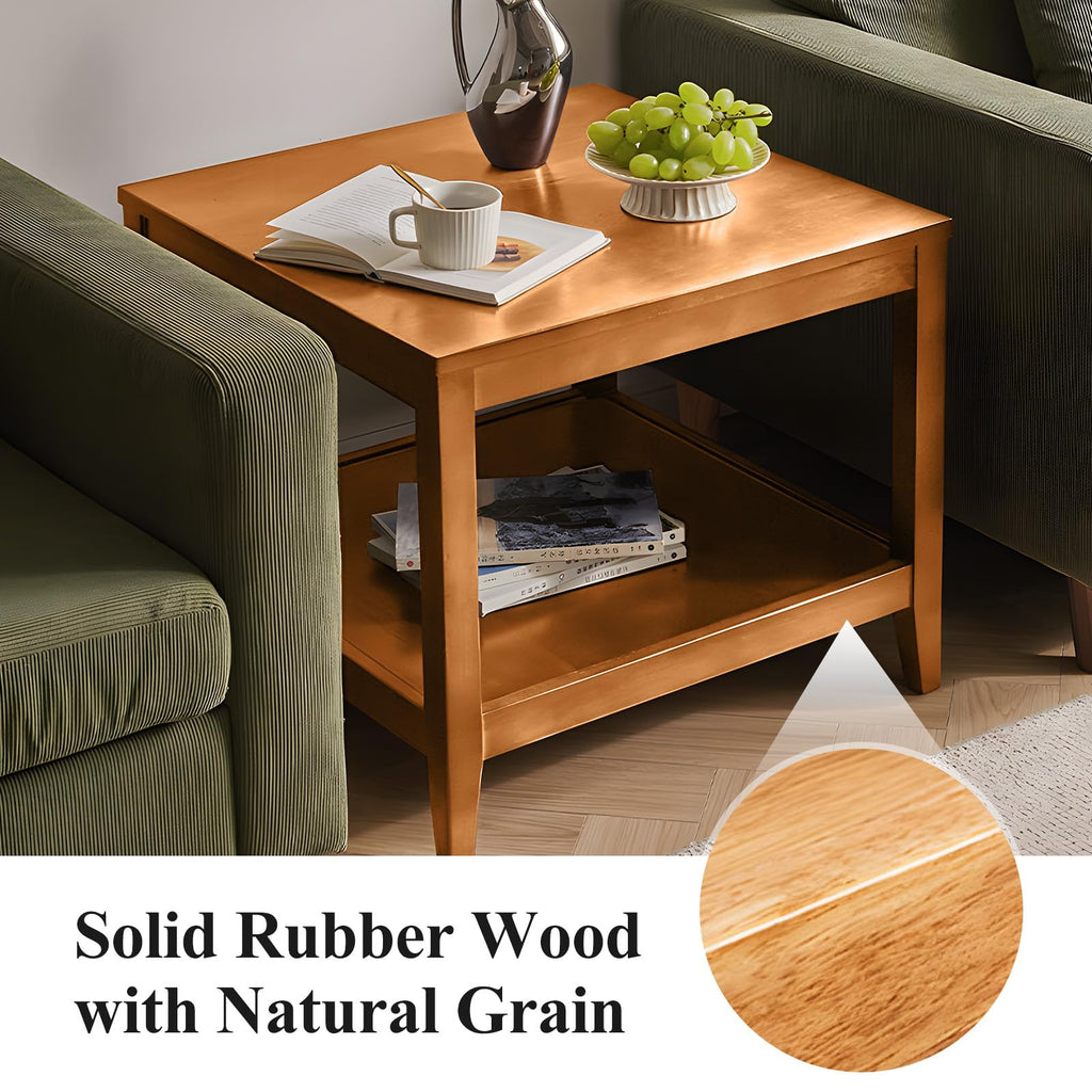 Solid Wood Square Side Table with Storage Shelf Y943575