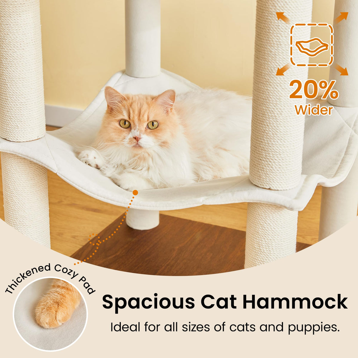 70 inch Tall Multi-Level Cat Tree with Scratching Posts, Perches, Hammock & Pad X555619