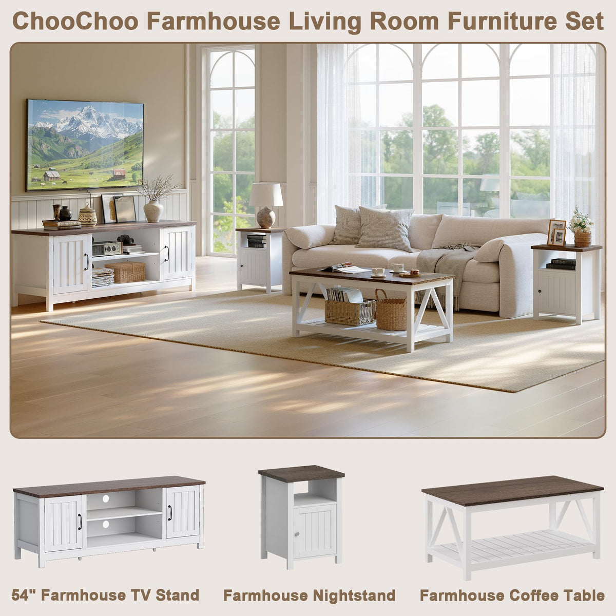 54" TV Stand with Storage Cabinet and Open Shelves P2555