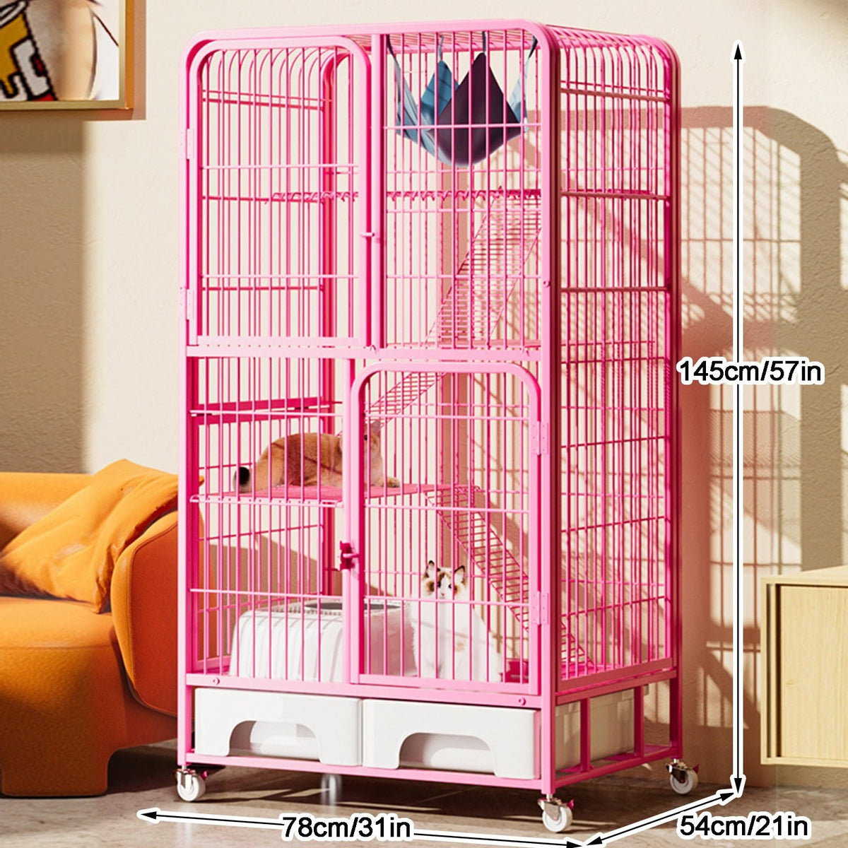 4-Tier Metal Cat Cage with Litter Box and Hammock M6313