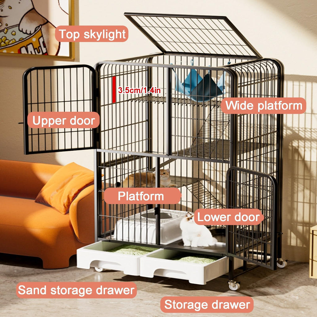 4-Tier Metal Cat Cage with Litter Box and Hammock M6313