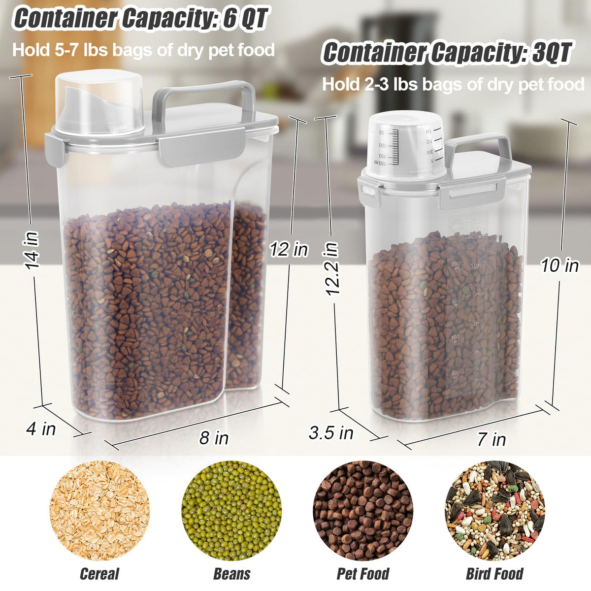 2 Pack Airtight Pet Food Storage Containers with Spout Q183
