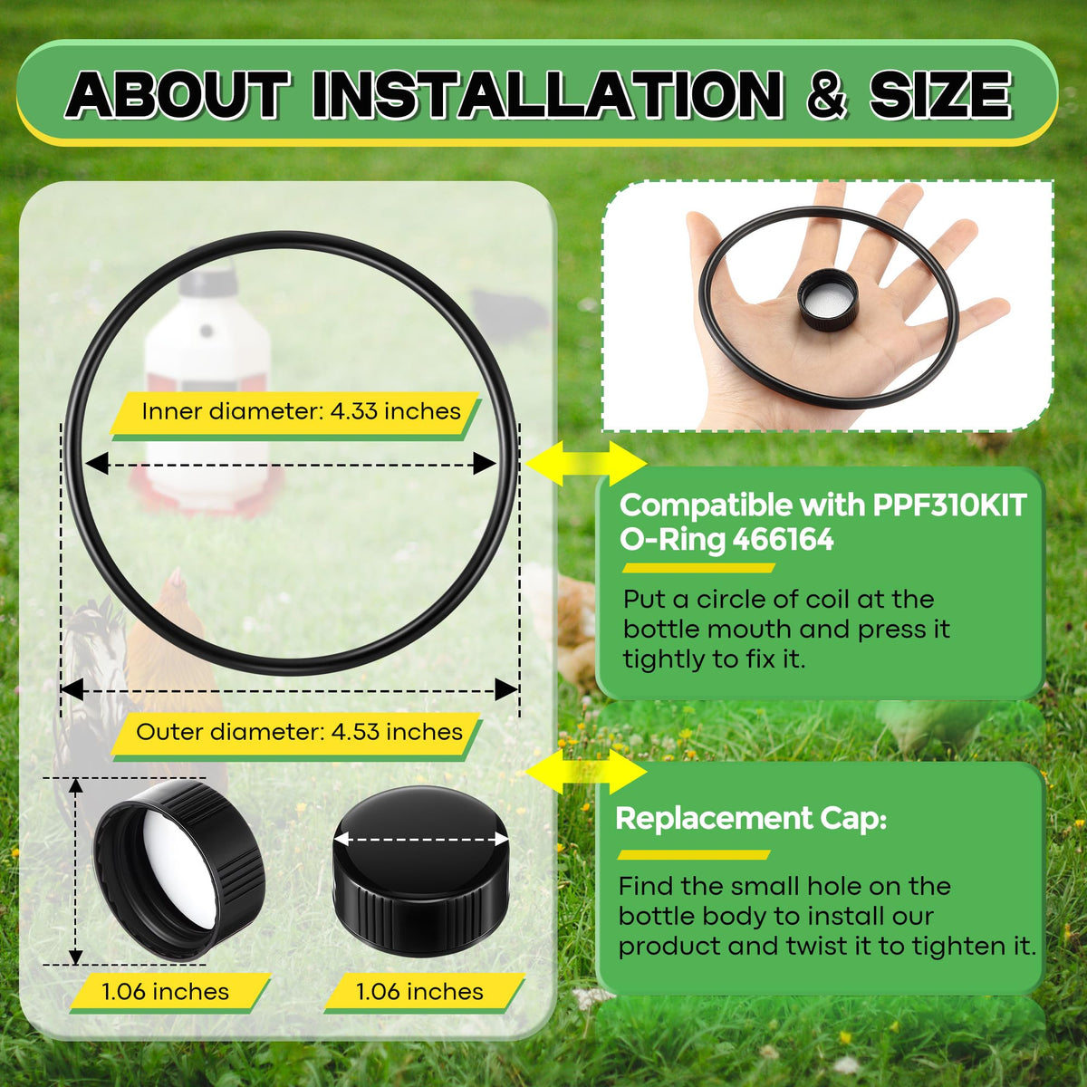 10 Replacement Cap 4 O Ring Black Poultry Waterer Part G6832