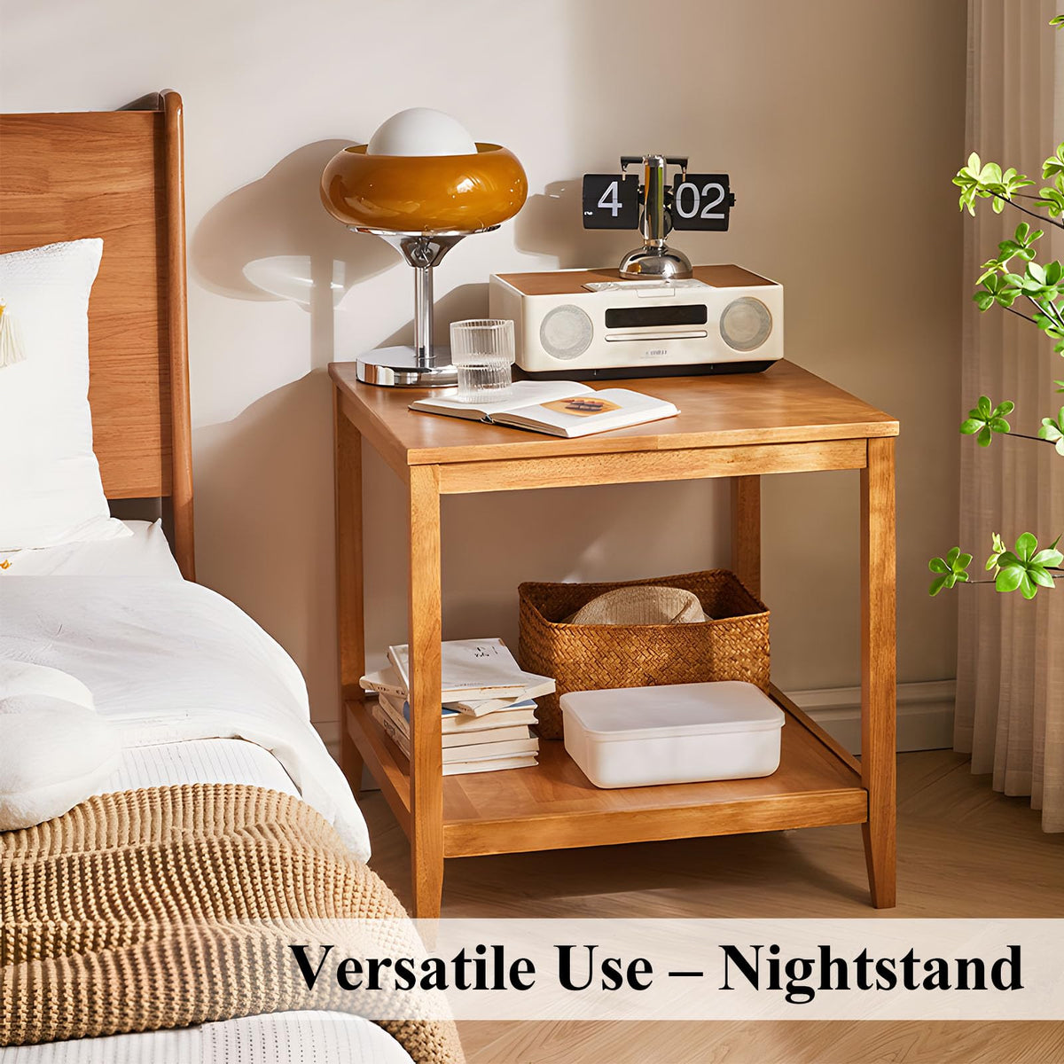 Solid Wood Square Side Table with Storage Shelf Y943575