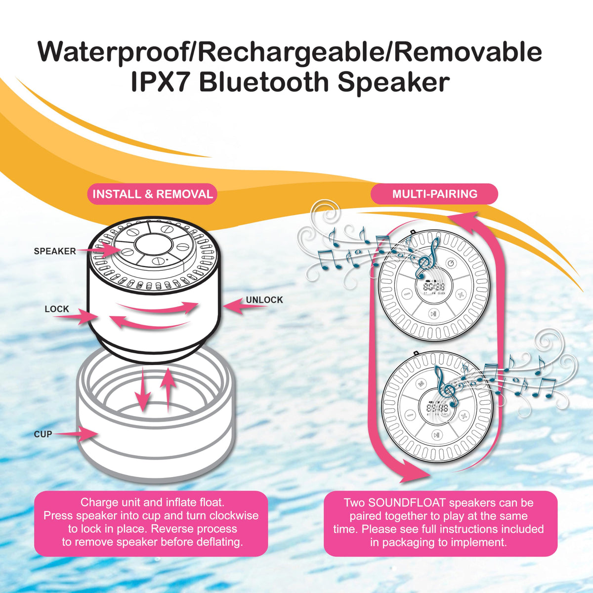 Inflatable Floating Cooler with Lid, Bluetooth Speaker, 6 Cup Holders, 24 Can Capacity Q3122
