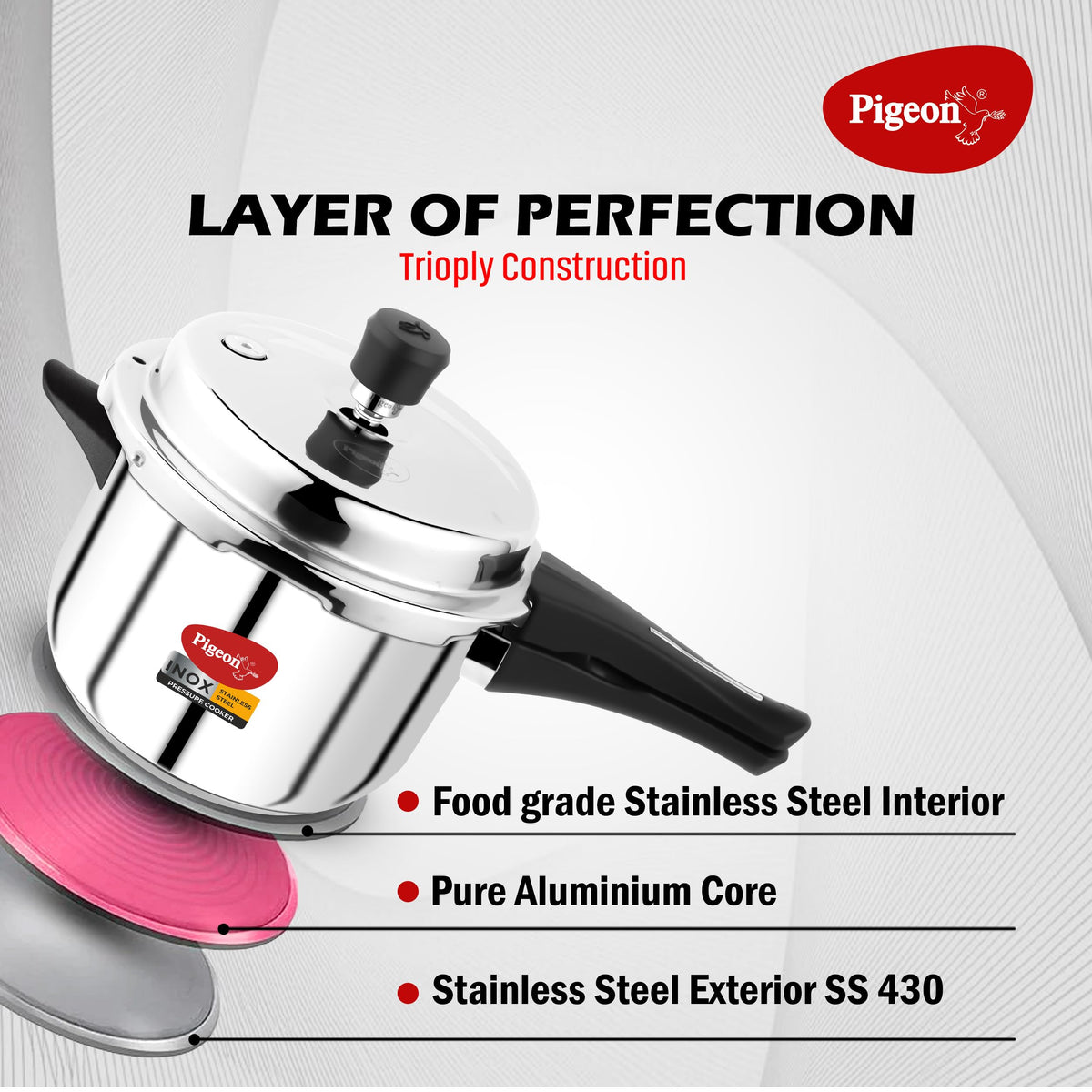 Stainless Steel Pressure Cooker Combo with Induction Base, Outer Lid 2 Liter and 3 Liter V7844