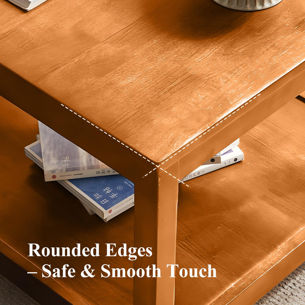 Solid Wood Square Side Table with Storage Shelf Y943575