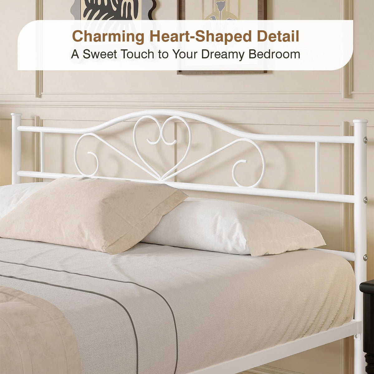 Full Size White Metal Platform Bed Frame with Headboard W992