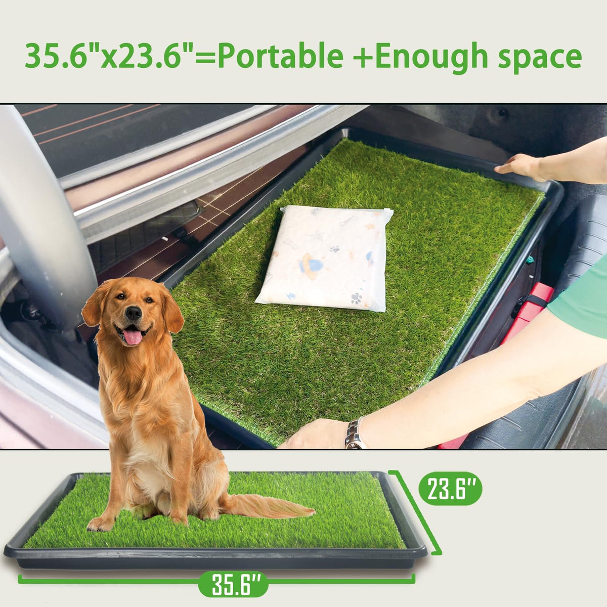 Reusable Artificial Grass Dog Loo System with Tray and Pee Pads, 35x23in C982