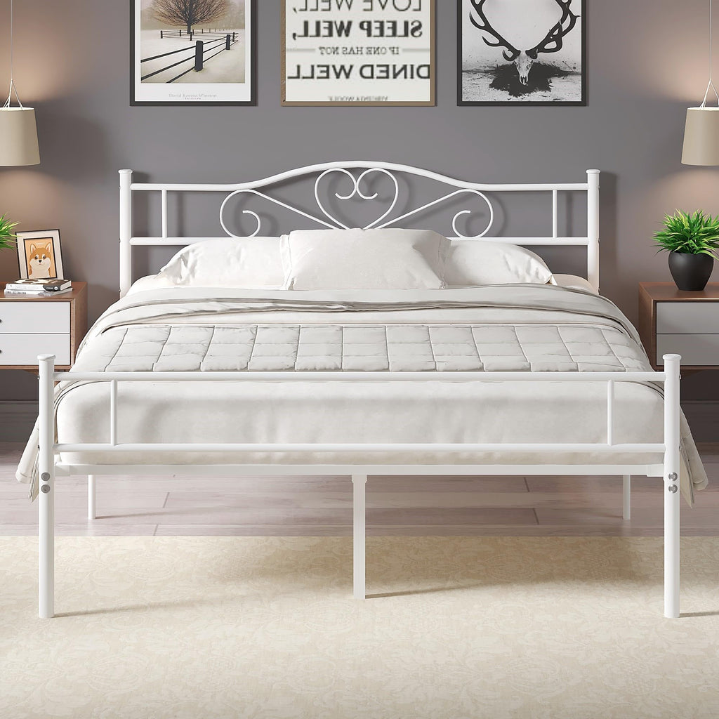 Full Size White Metal Platform Bed Frame with Headboard W992