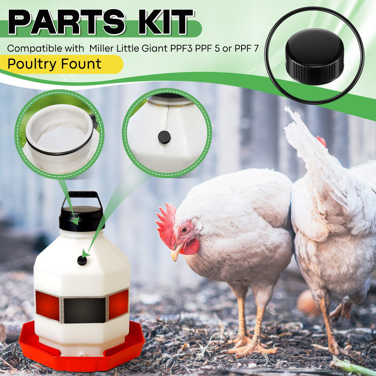 10 Replacement Cap 4 O Ring Black Poultry Waterer Part G6832