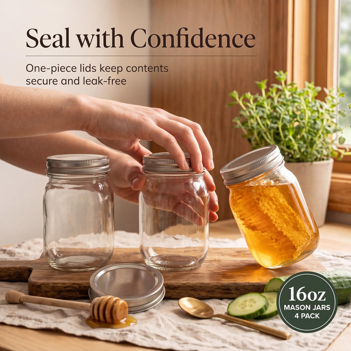 16 oz Clear Glass Mason Jars with Lids L393