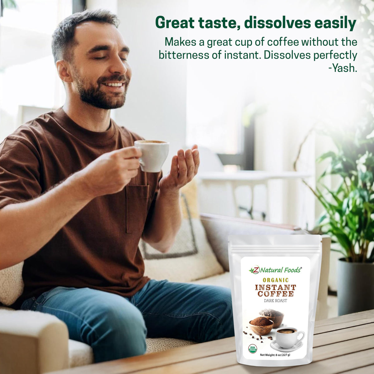 Organic Instant Coffee Powder Dark Roast Arabica 8 oz X29594