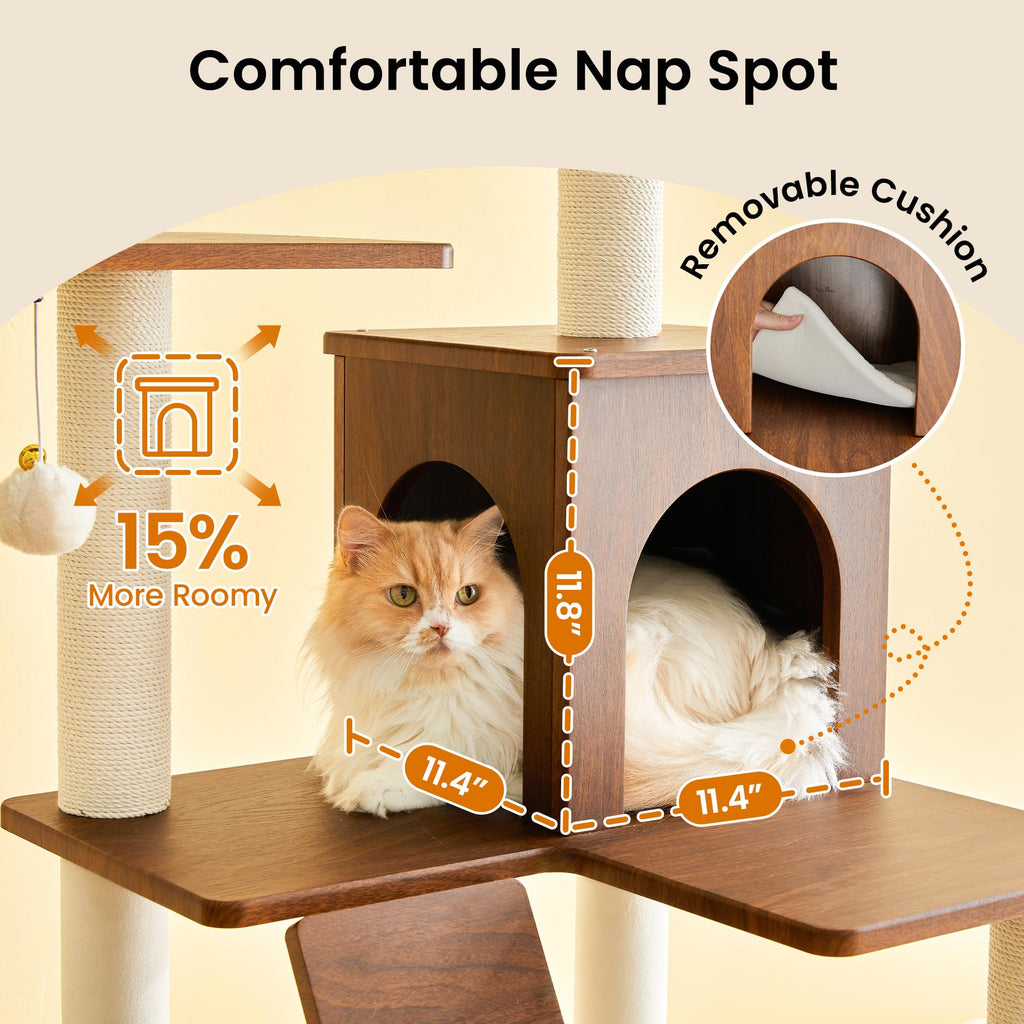 70 inch Tall Multi-Level Cat Tree with Scratching Posts, Perches, Hammock & Pad X555619