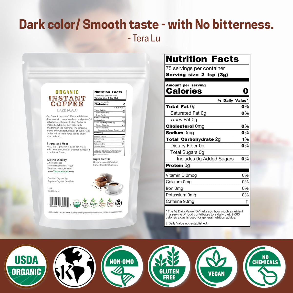 Organic Instant Coffee Powder Dark Roast Arabica 8 oz X29594