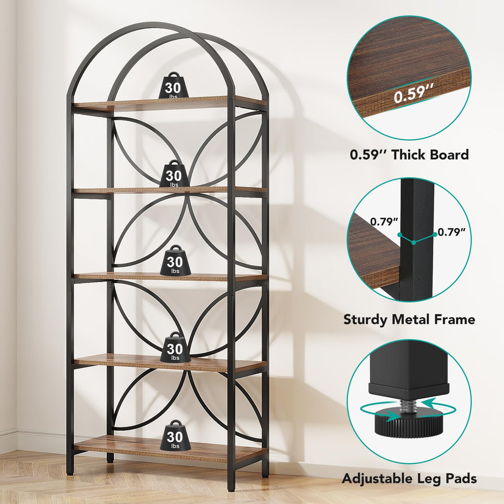 75 Inch Tall Arched 5-Tier Bookshelf H491968