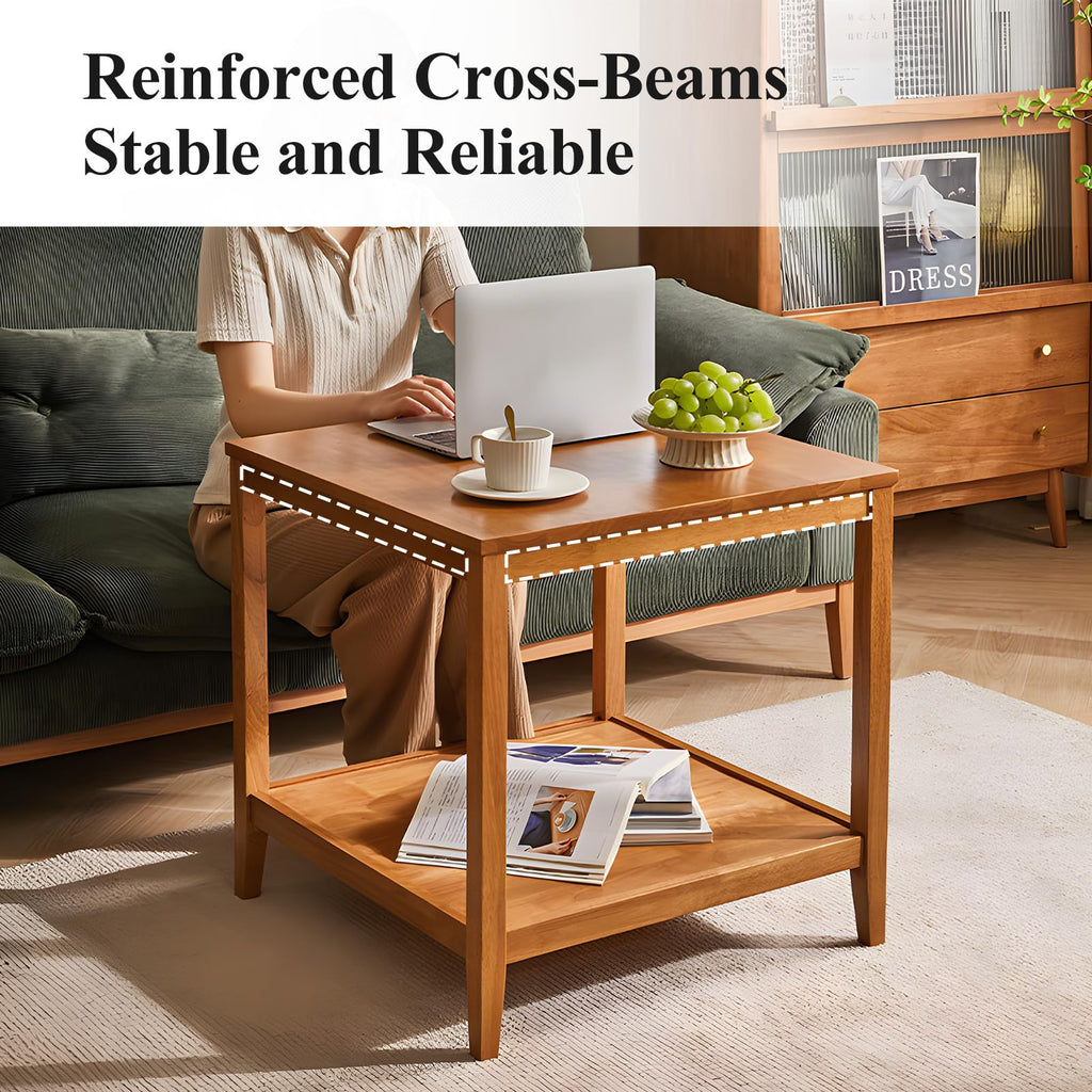 Solid Wood Square Side Table with Storage Shelf Y943575