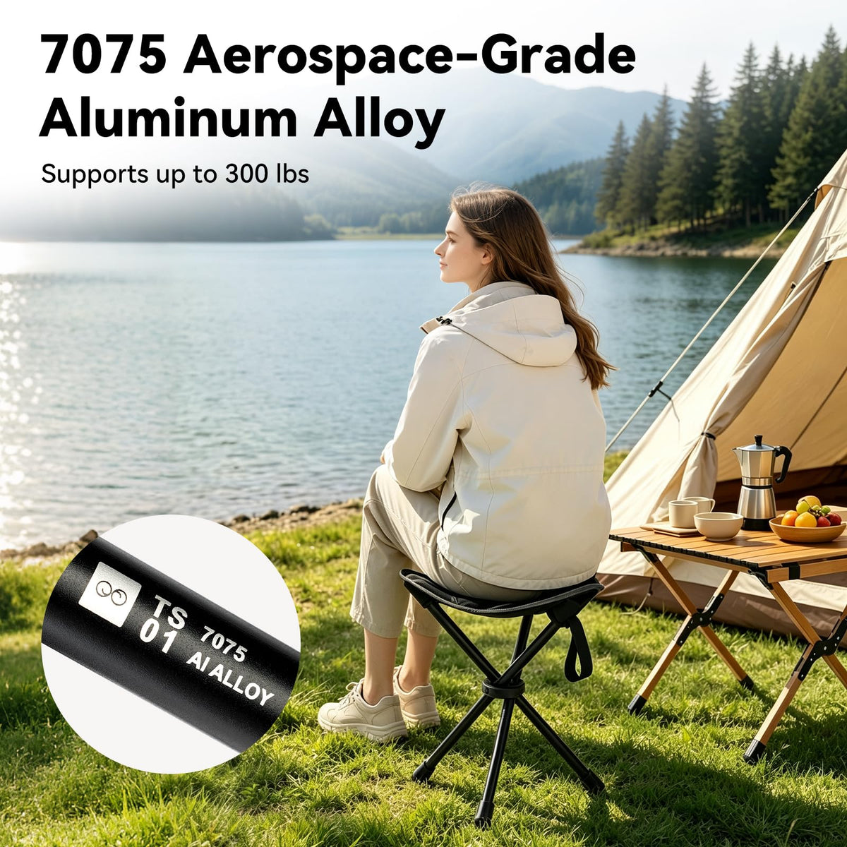18"×14.5" Aluminum Alloy Folding Camping Stool, Black Y558681