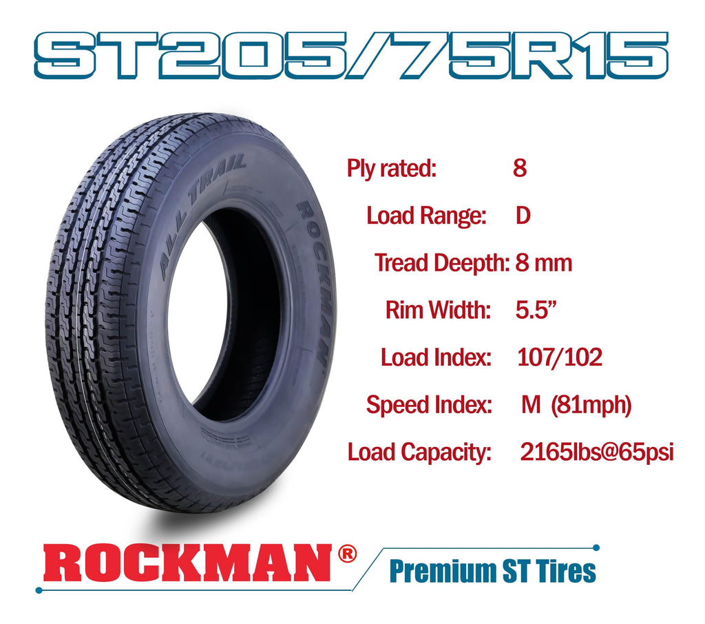Trailer Tire Wheel ST205/75R15 8-Ply Silver Rim O4850