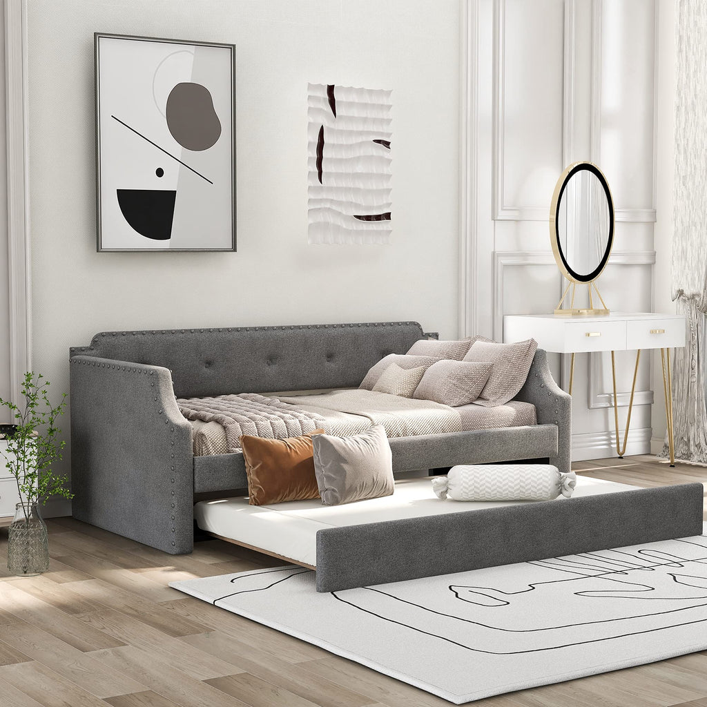 Twin Tufted Upholstered Daybed with Trundle H15832