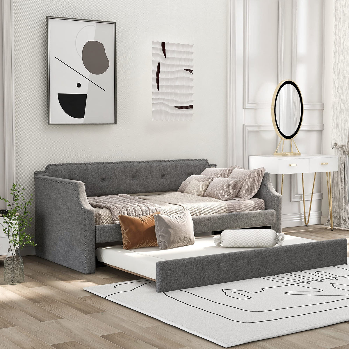 Twin Tufted Upholstered Daybed with Trundle H15832