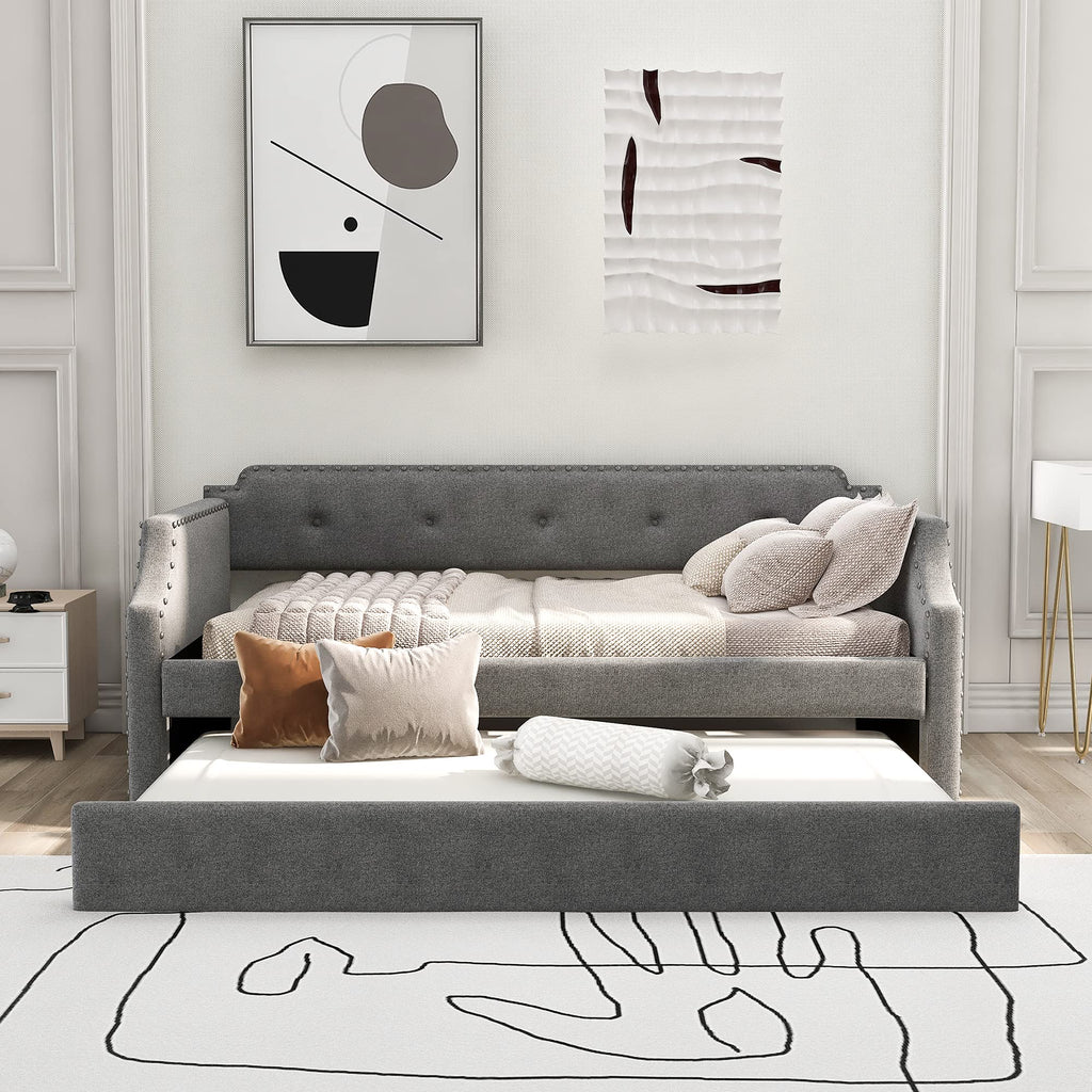 Twin Tufted Upholstered Daybed with Trundle H15832