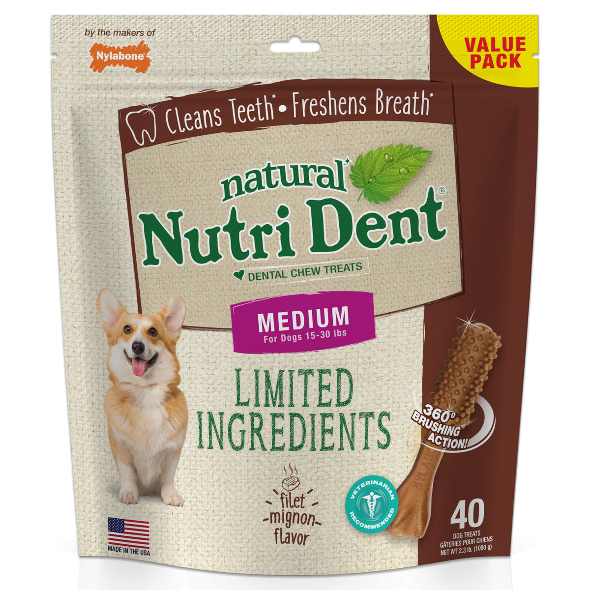 Filet Mignon Flavor Dog Dental Treats 40 Count F5980