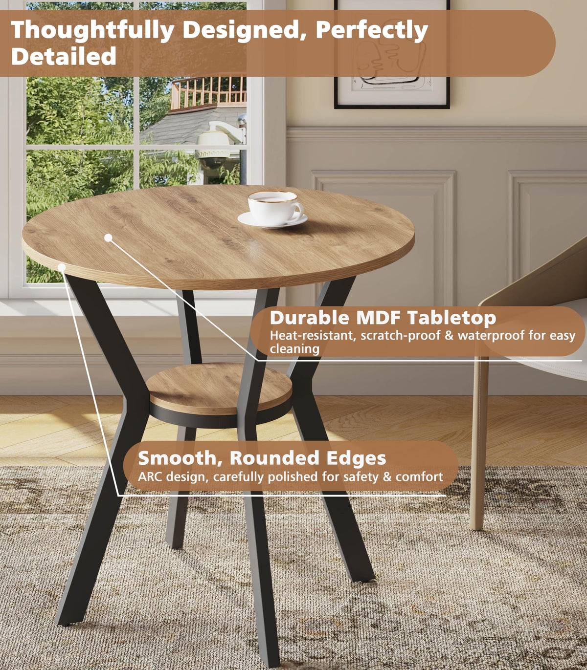 31.5" Round Kitchen Table with Storage V950
